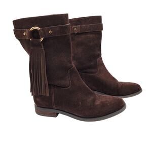Michael Kors Women's Rhea Fringe Suede Boot Bootie Winter Boots Brown Size 6.5